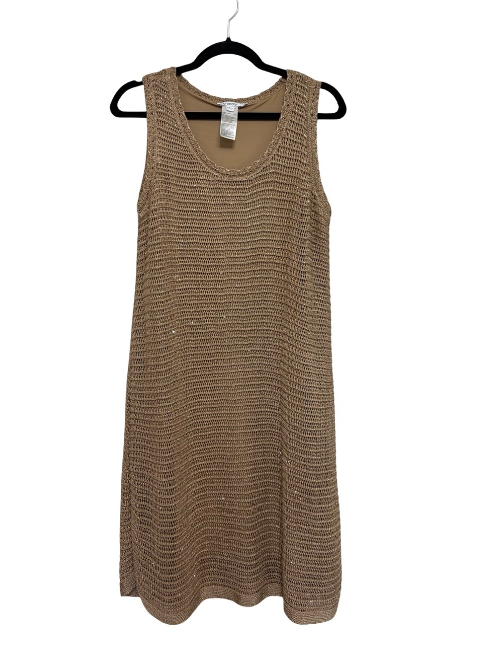 Chico’s Petite Crochet-Knit Sequins Tank Dress - Size 2P (L Petite) View 3
